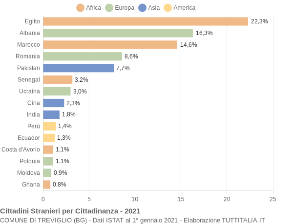 Grafico cittadinanza stranieri - Treviglio 2021