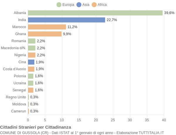 Grafico cittadinanza stranieri - Gussola 2005