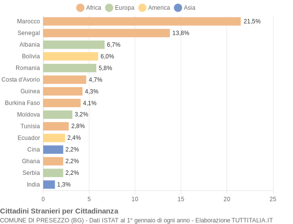 Grafico cittadinanza stranieri - Presezzo 2009