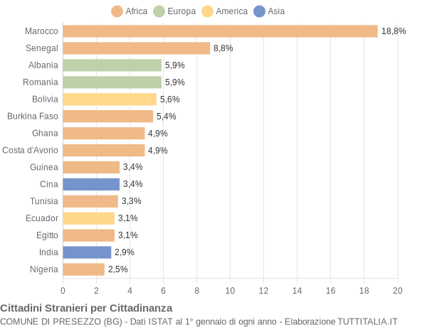 Grafico cittadinanza stranieri - Presezzo 2013