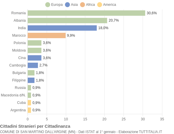 Grafico cittadinanza stranieri - San Martino dall'Argine 2010
