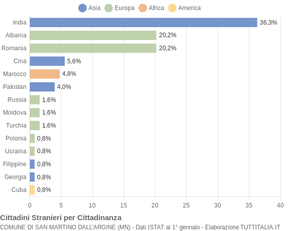 Grafico cittadinanza stranieri - San Martino dall'Argine 2018