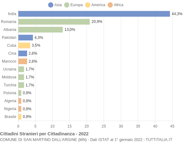 Grafico cittadinanza stranieri - San Martino dall'Argine 2022