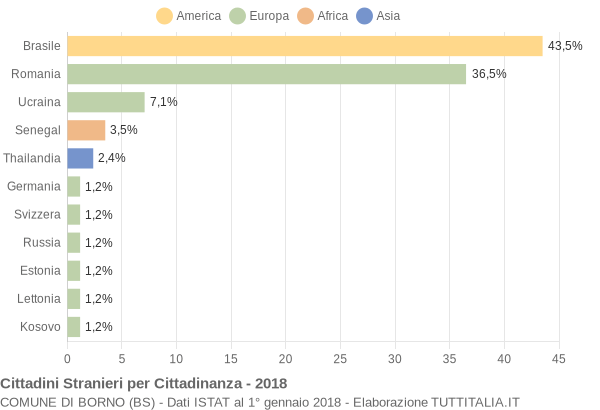 Grafico cittadinanza stranieri - Borno 2018