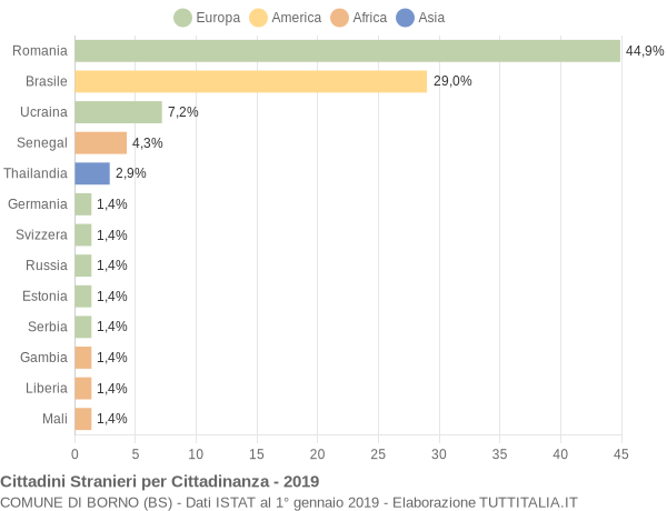 Grafico cittadinanza stranieri - Borno 2019