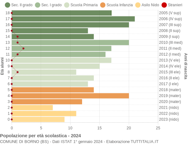 Grafico Popolazione in età scolastica - Borno 2024