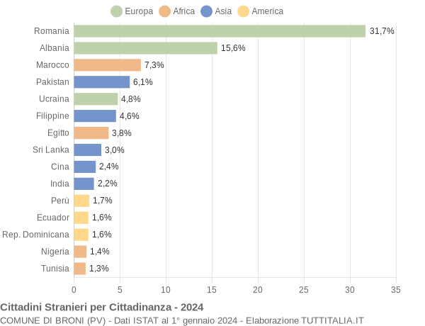 Grafico cittadinanza stranieri - Broni 2024