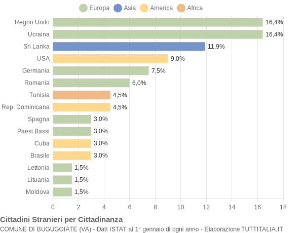 Grafico cittadinanza stranieri - Buguggiate 2009