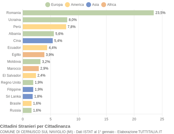 Grafico cittadinanza stranieri - Cernusco sul Naviglio 2020