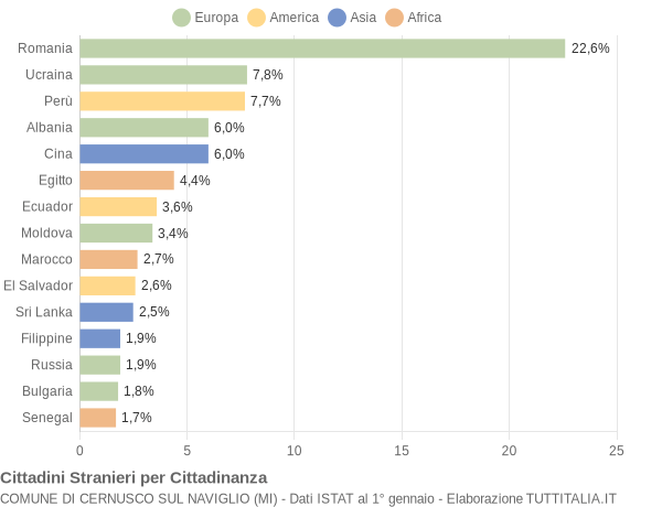 Grafico cittadinanza stranieri - Cernusco sul Naviglio 2022