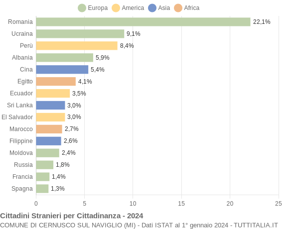 Grafico cittadinanza stranieri - Cernusco sul Naviglio 2024