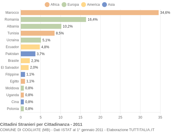 Grafico cittadinanza stranieri - Cogliate 2011