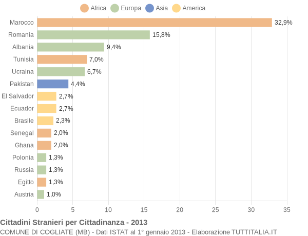 Grafico cittadinanza stranieri - Cogliate 2013