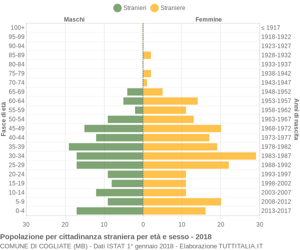 Grafico cittadini stranieri - Cogliate 2018