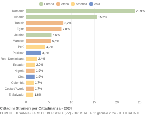 Grafico cittadinanza stranieri - Sannazzaro de' Burgondi 2024