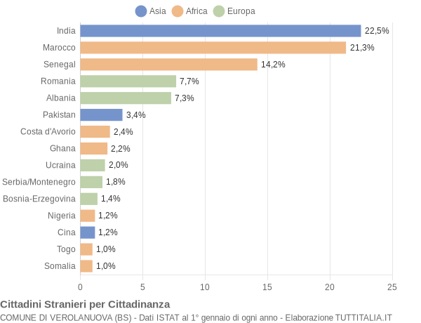 Grafico cittadinanza stranieri - Verolanuova 2005