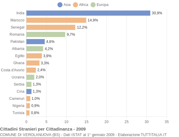 Grafico cittadinanza stranieri - Verolanuova 2009