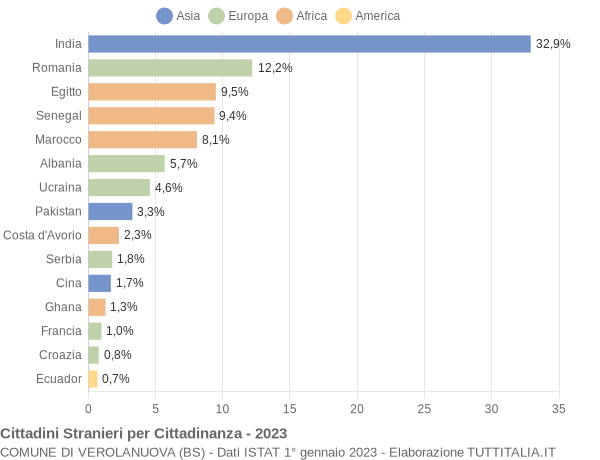 Grafico cittadinanza stranieri - Verolanuova 2023