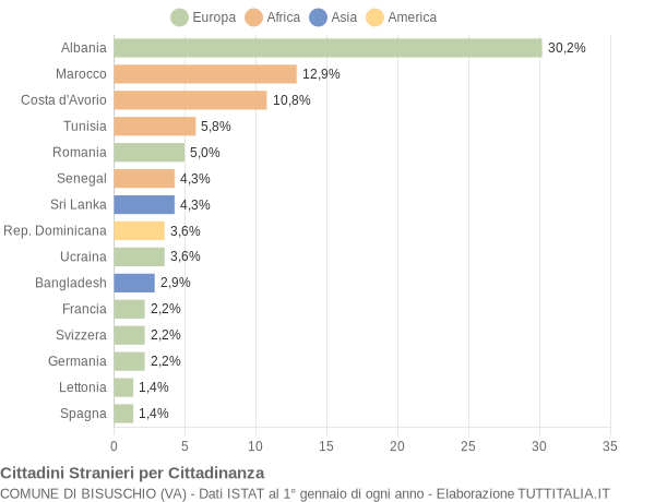 Grafico cittadinanza stranieri - Bisuschio 2008