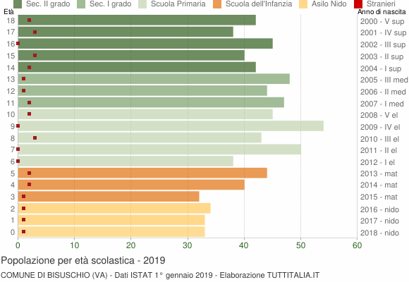 Grafico Popolazione in età scolastica - Bisuschio 2019