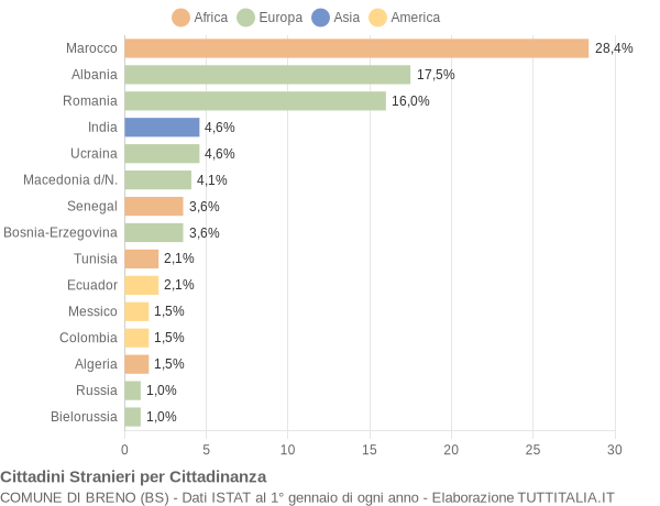 Grafico cittadinanza stranieri - Breno 2006