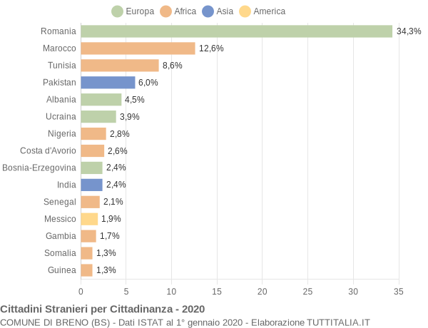 Grafico cittadinanza stranieri - Breno 2020