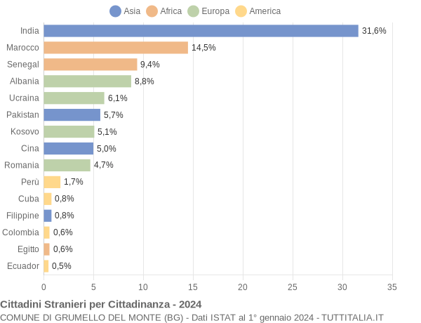 Grafico cittadinanza stranieri - Grumello del Monte 2024