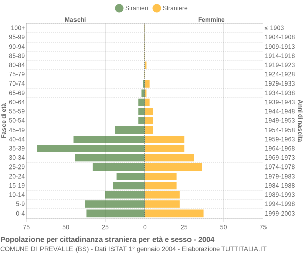 Grafico cittadini stranieri - Prevalle 2004