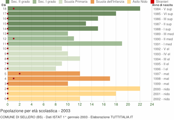 Grafico Popolazione in età scolastica - Sellero 2003