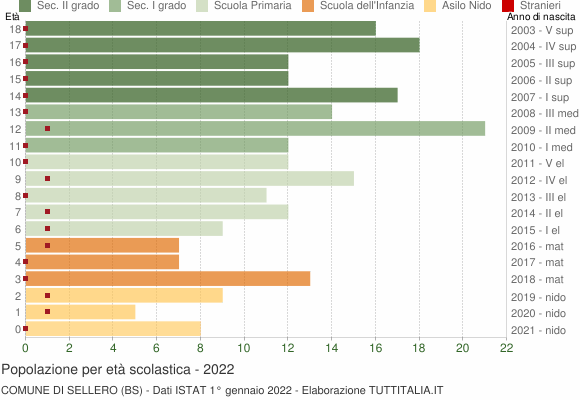 Grafico Popolazione in età scolastica - Sellero 2022