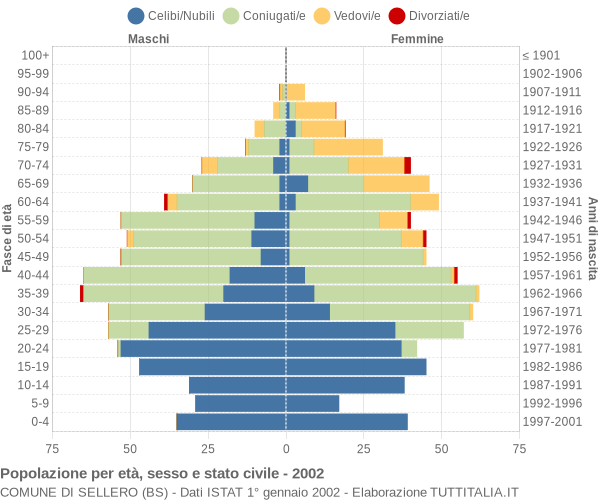 Grafico Popolazione per età, sesso e stato civile Comune di Sellero (BS)