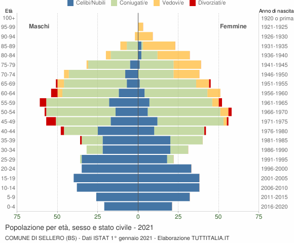 Grafico Popolazione per età, sesso e stato civile Comune di Sellero (BS)