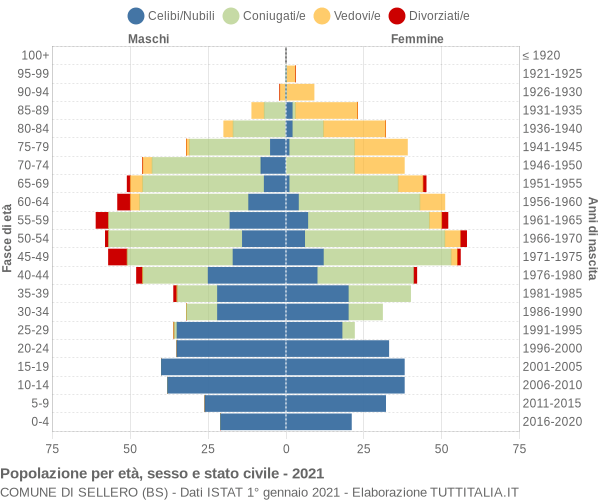 Grafico Popolazione per età, sesso e stato civile Comune di Sellero (BS)