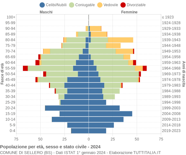 Grafico Popolazione per età, sesso e stato civile Comune di Sellero (BS)