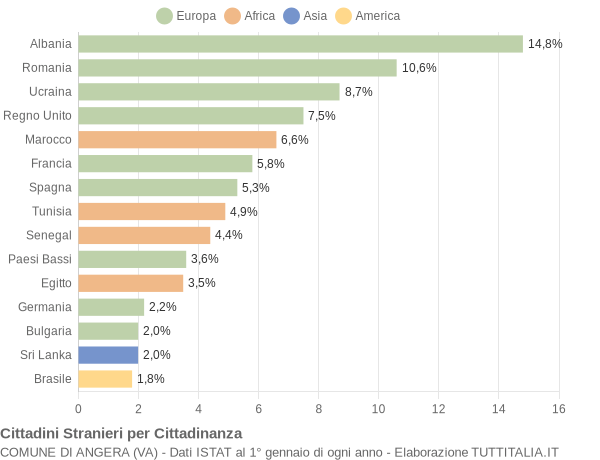 Grafico cittadinanza stranieri - Angera 2010