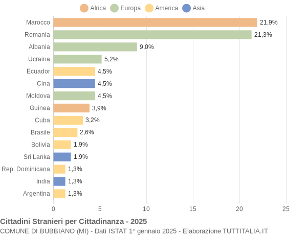 Grafico cittadinanza stranieri - Bubbiano 2025