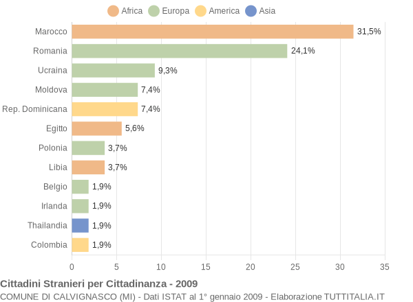 Grafico cittadinanza stranieri - Calvignasco 2009