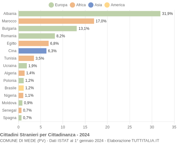 Grafico cittadinanza stranieri - Mede 2024