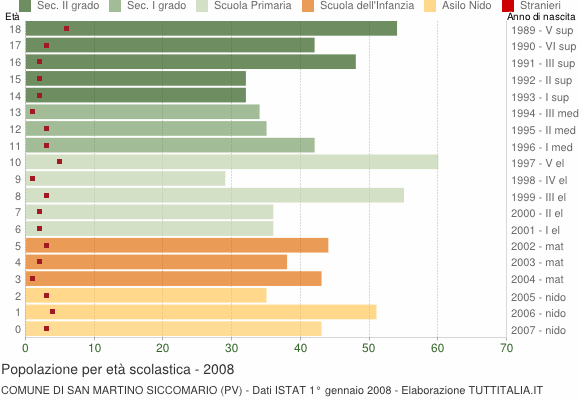 Grafico Popolazione in età scolastica - San Martino Siccomario 2008