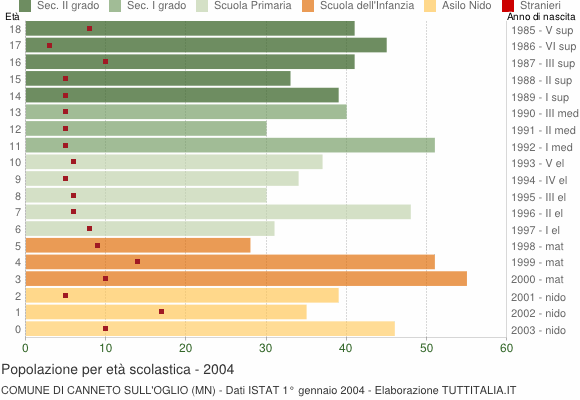 Grafico Popolazione in età scolastica - Canneto sull'Oglio 2004