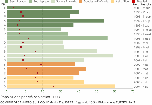 Grafico Popolazione in età scolastica - Canneto sull'Oglio 2008