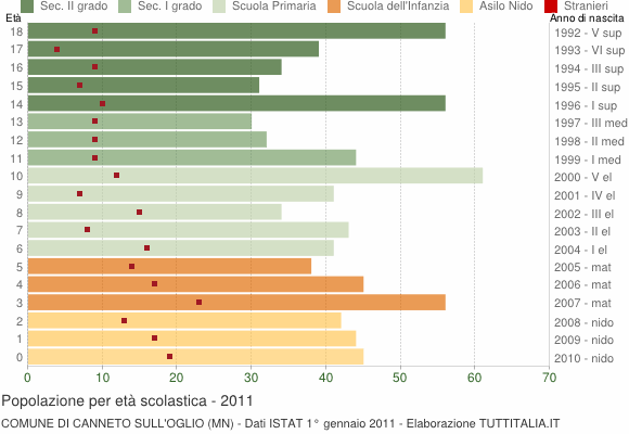 Grafico Popolazione in età scolastica - Canneto sull'Oglio 2011