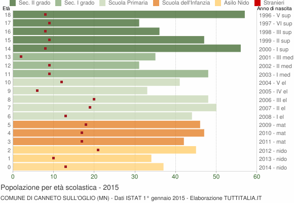 Grafico Popolazione in età scolastica - Canneto sull'Oglio 2015