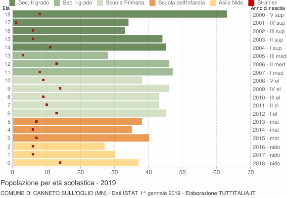 Grafico Popolazione in età scolastica - Canneto sull'Oglio 2019
