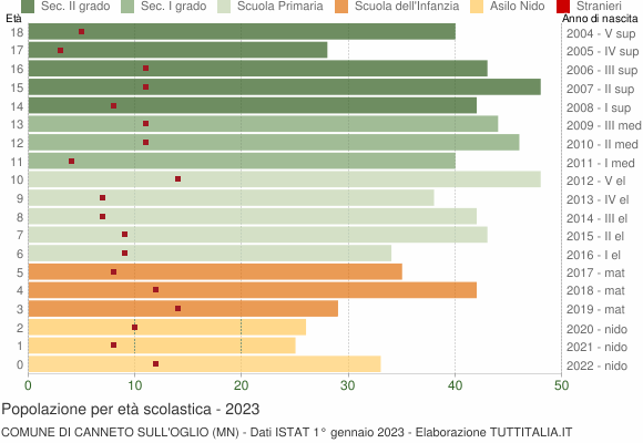 Grafico Popolazione in età scolastica - Canneto sull'Oglio 2023