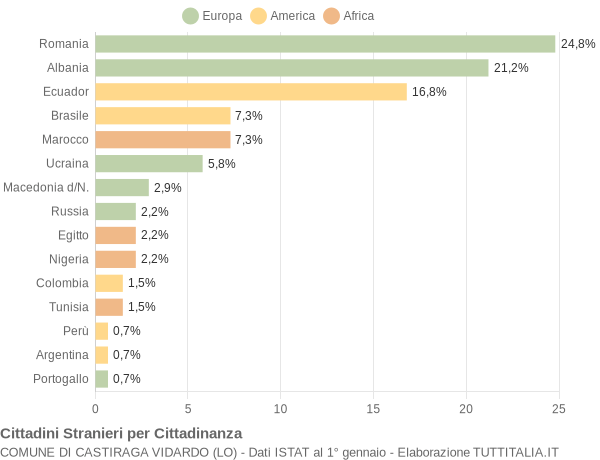 Grafico cittadinanza stranieri - Castiraga Vidardo 2009