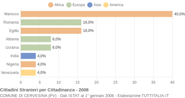 Grafico cittadinanza stranieri - Cervesina 2008