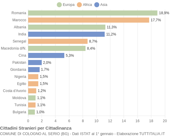 Grafico cittadinanza stranieri - Cologno al Serio 2009