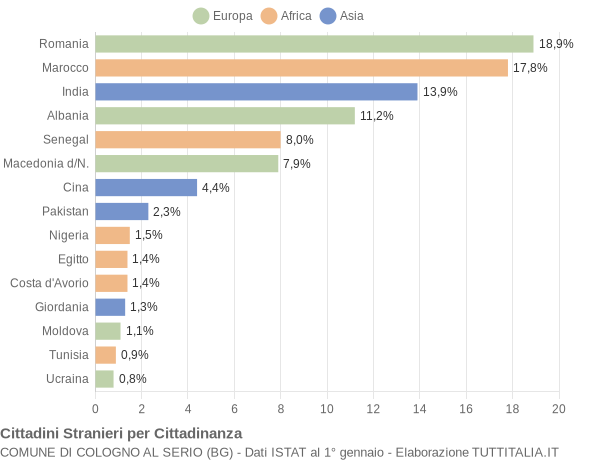 Grafico cittadinanza stranieri - Cologno al Serio 2010