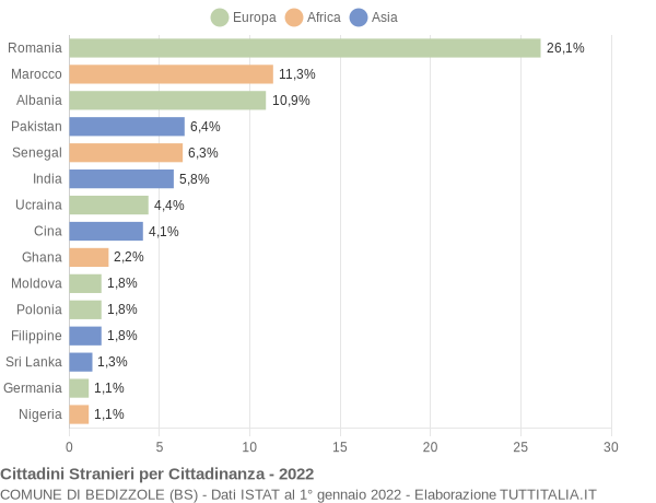 Grafico cittadinanza stranieri - Bedizzole 2022